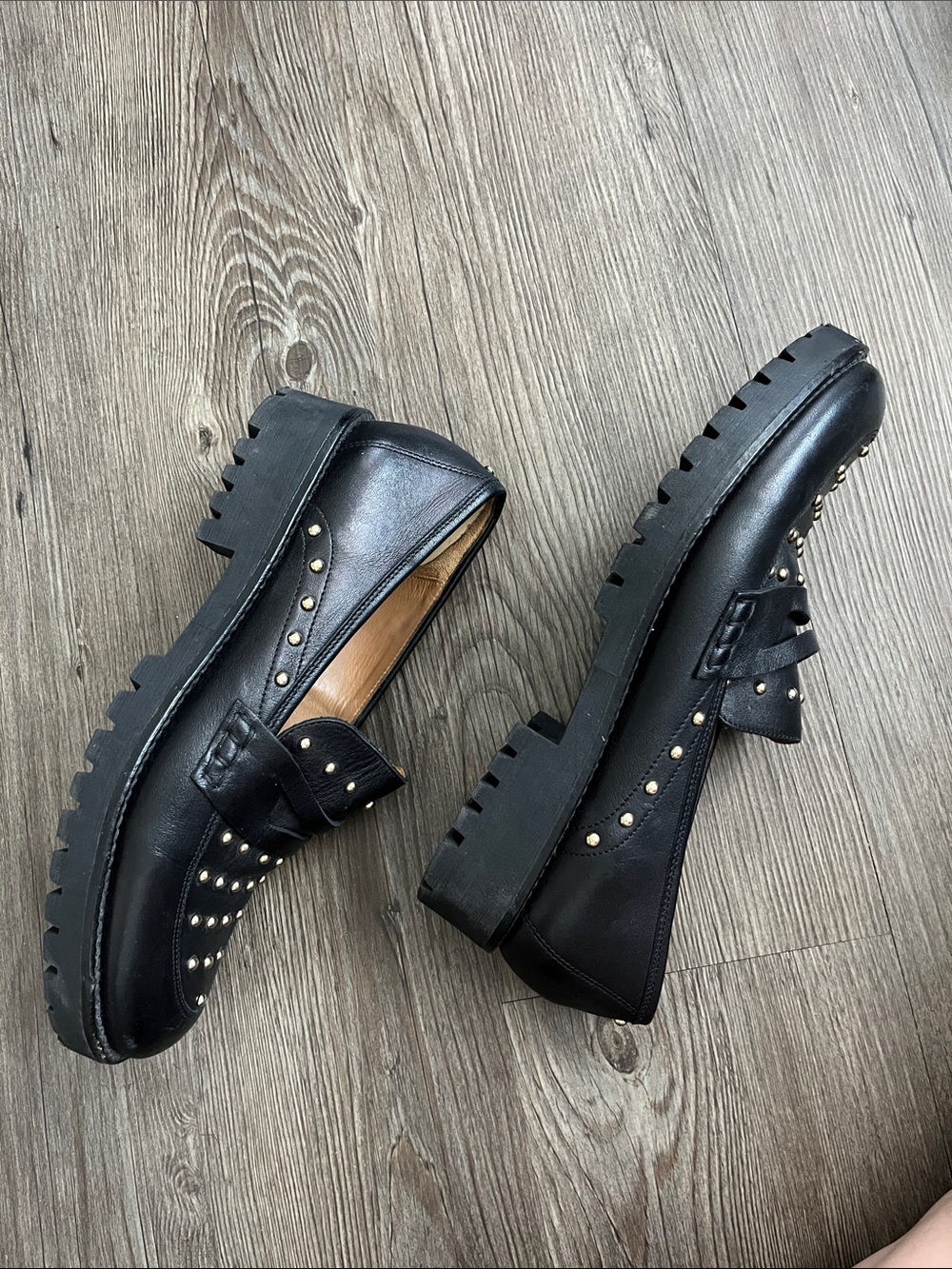 BOCAGE Black Studded Leather Loafers